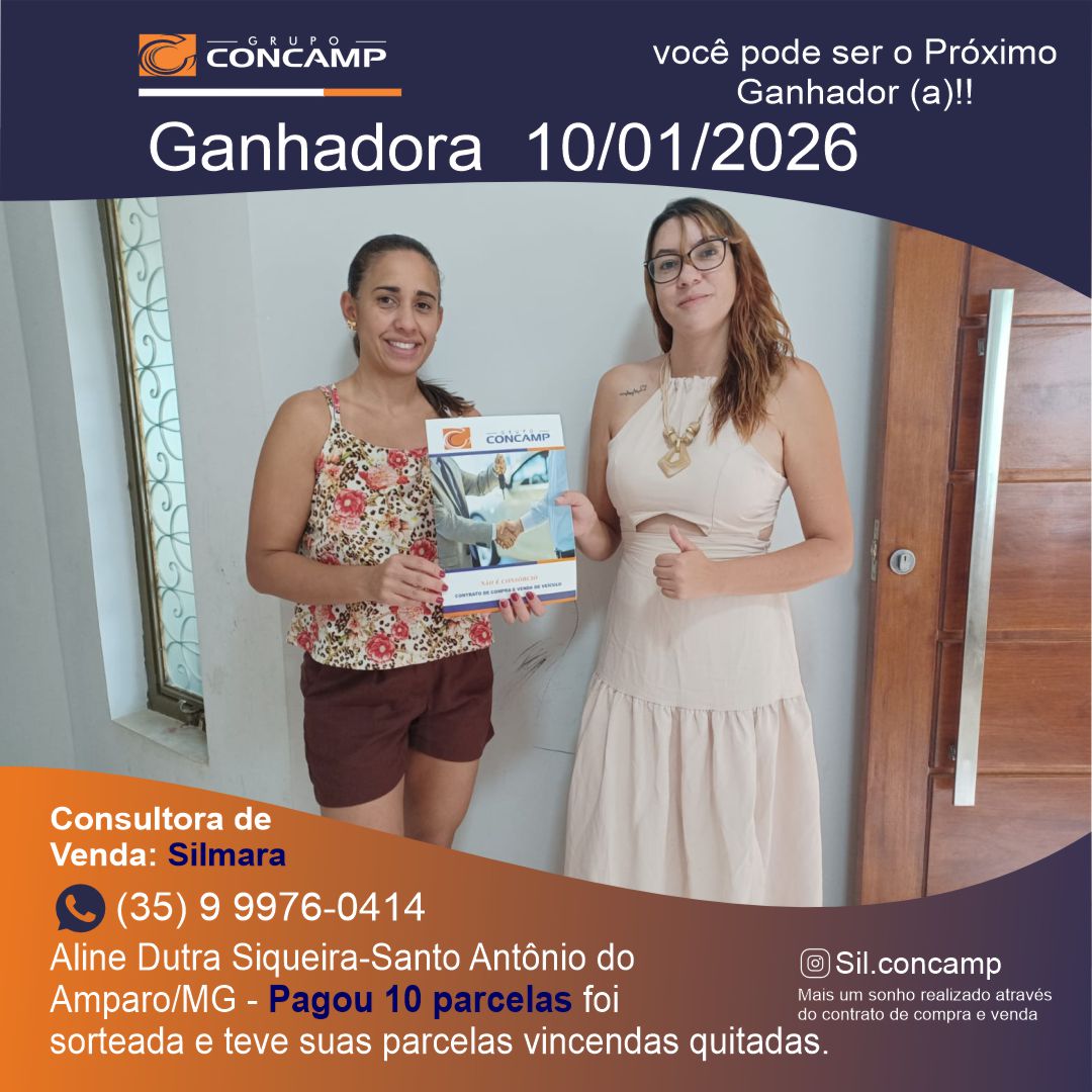 Ganhador(a) Aline Dutra - Plano Premiado Concamp