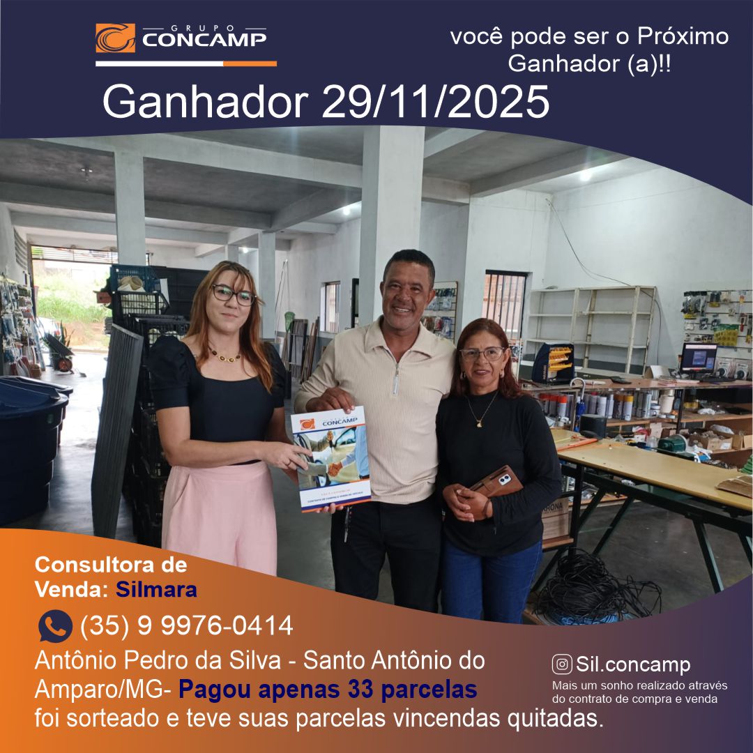 Ganhador(a) Antônio Pedro - Plano Premiado Concamp