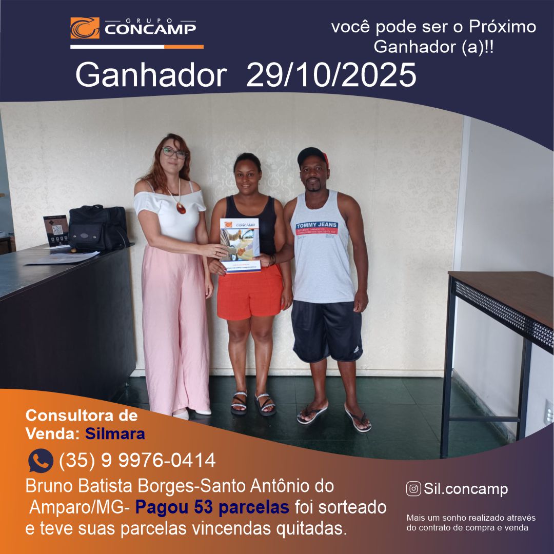 Ganhador(a) Bruno Batista - Plano Premiado Concamp