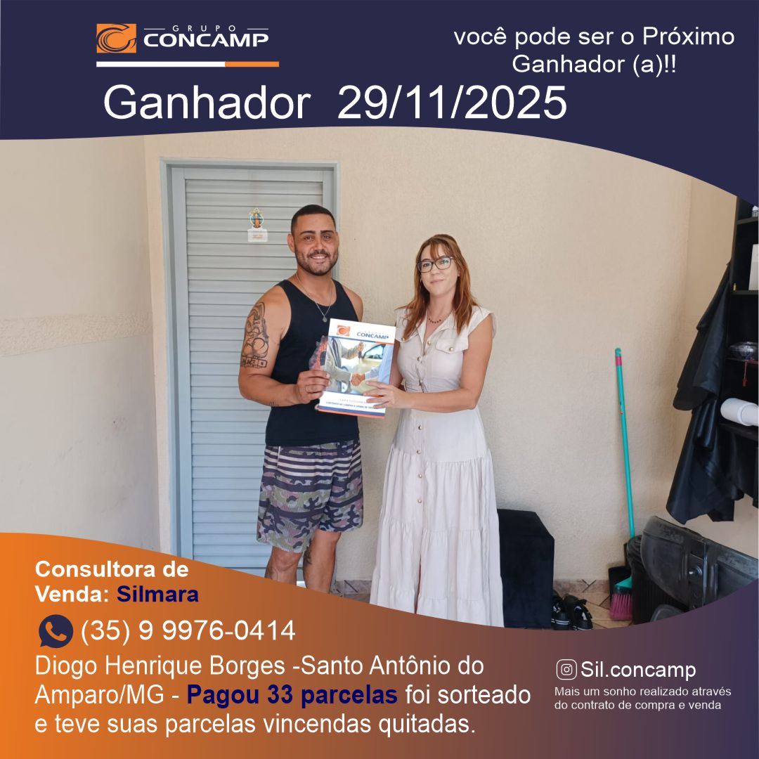 Ganhador(a) Diogo Henrique - Plano Premiado Concamp