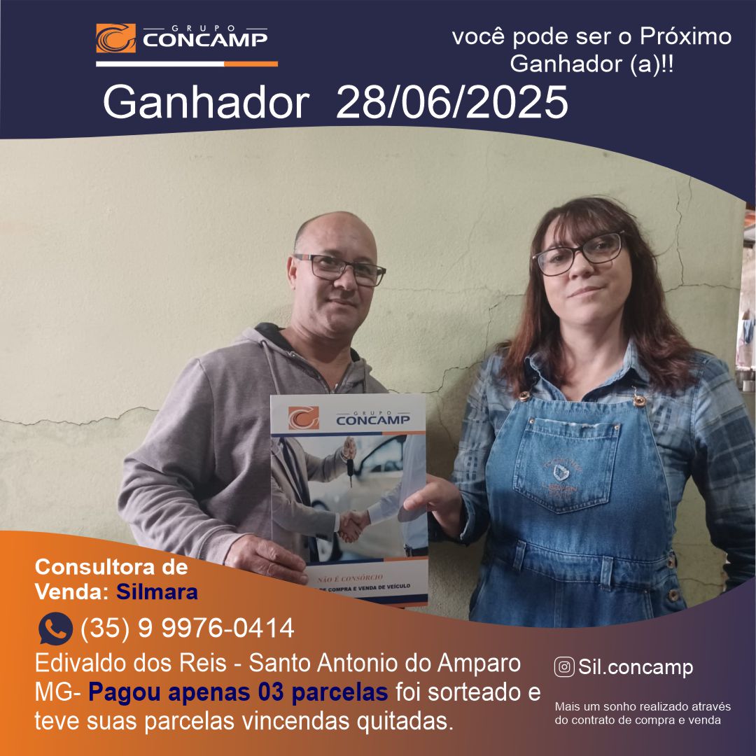 Ganhador(a) Edivaldo dos Reis - Plano Premiado Concamp