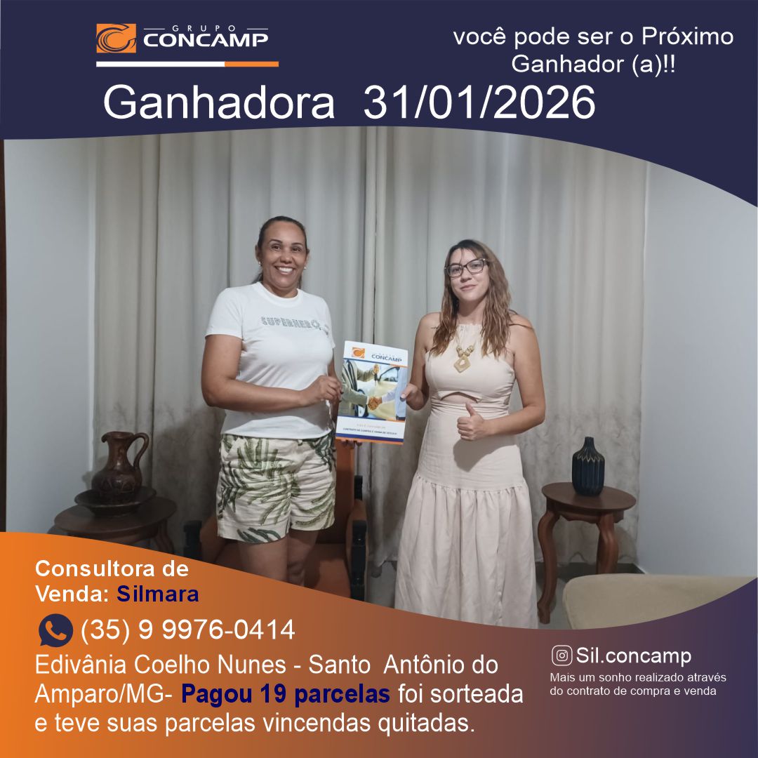 Ganhador(a) Edivânia Coelho - Plano Premiado Concamp