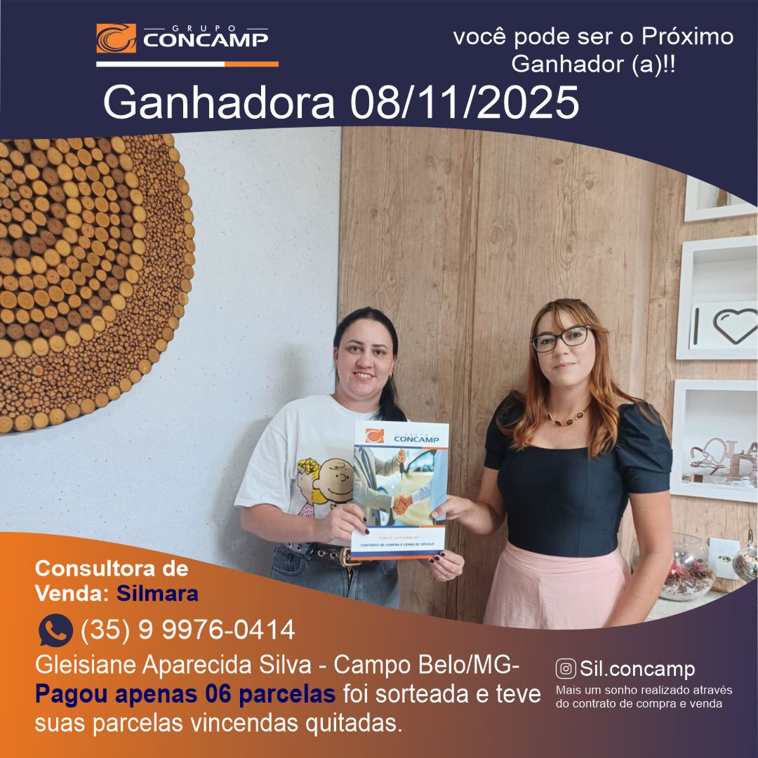 Ganhador(a) Gleisiane Aparecida - Plano Premiado Concamp