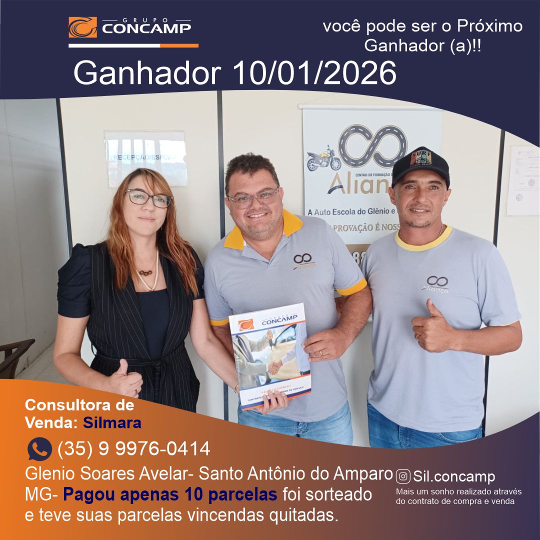 Ganhador(a) Glenio Soares - Plano Premiado Concamp