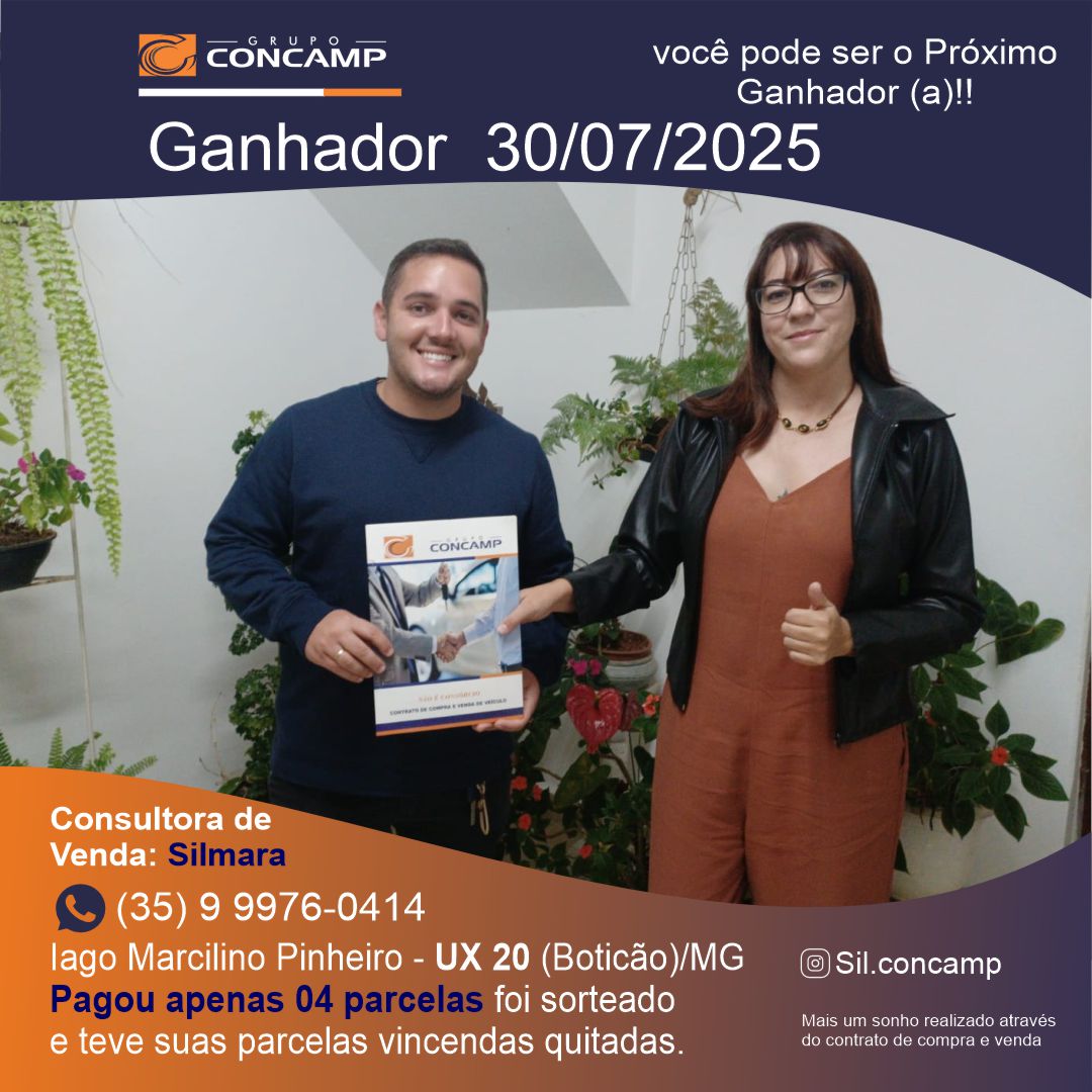 Ganhador(a) Iago Marcilino - Plano Premiado Concamp