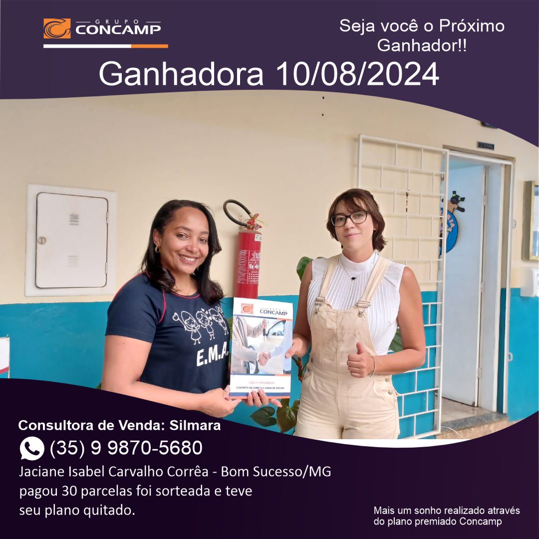 Ganhador(a) Jaciane Isabel - Plano Premiado Concamp