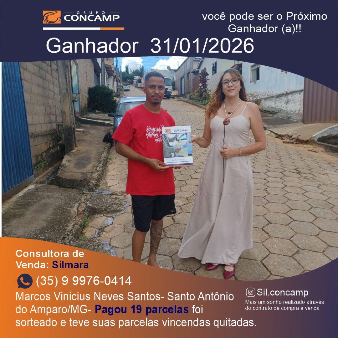 Ganhador(a) Marcos Vinicius - Plano Premiado Concamp