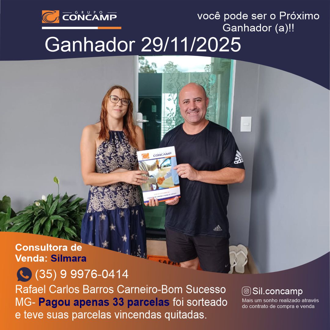 Ganhador(a) Rafael Carlos - Plano Premiado Concamp