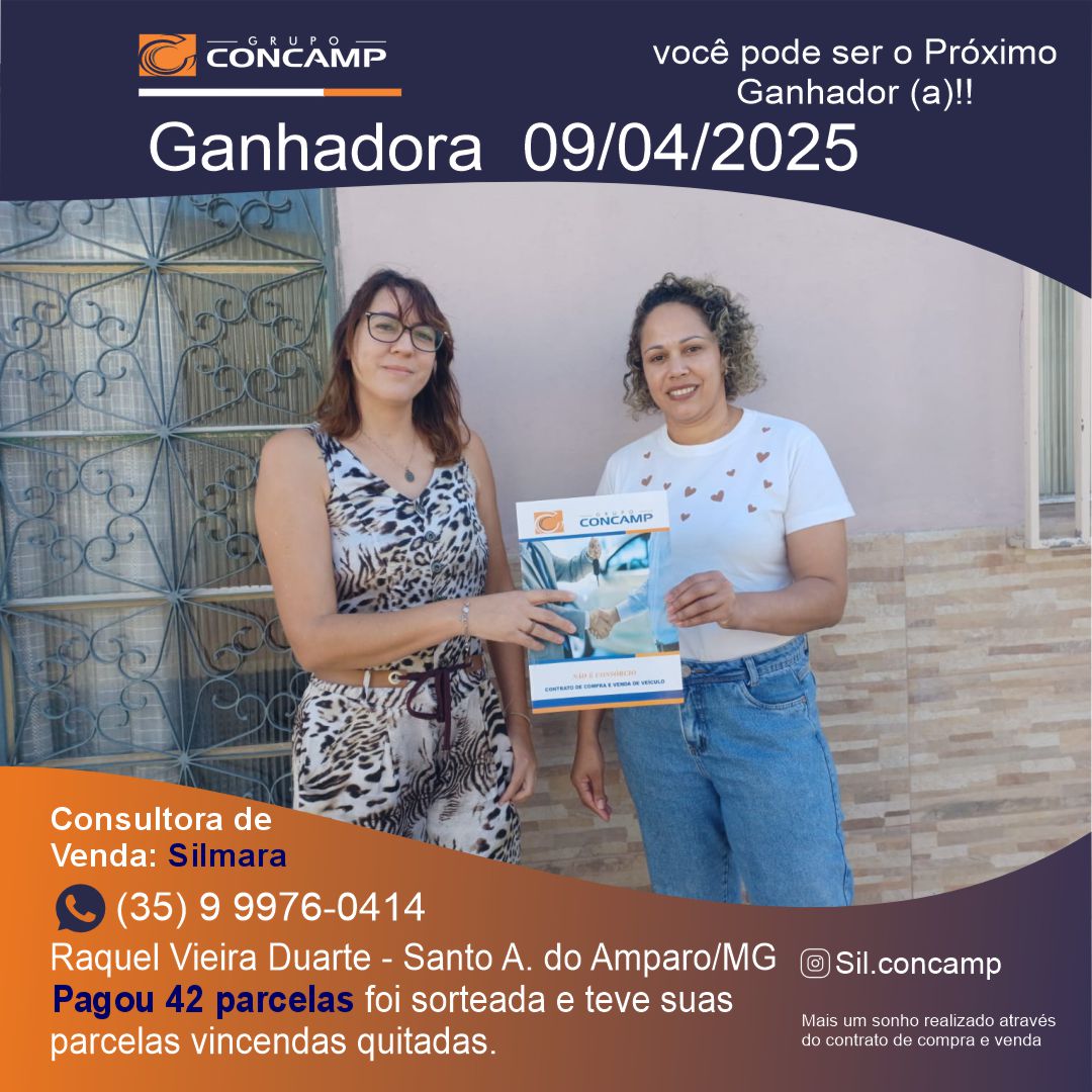 Ganhador(a) Raquel Vieira - Plano Premiado Concamp