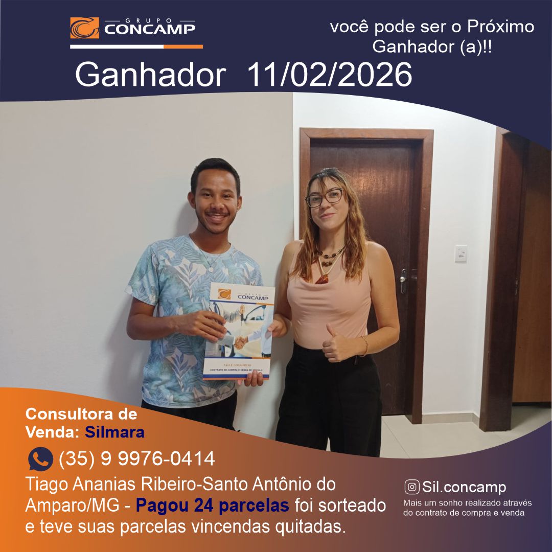 Ganhador(a) Tiago Ananias - Plano Premiado Concamp
