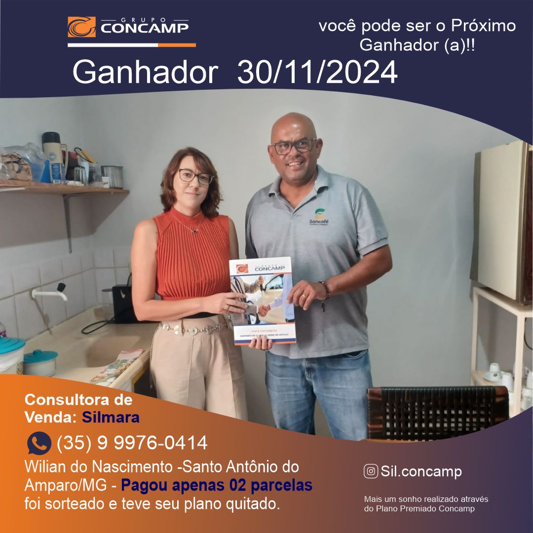 Ganhador(a) Wilian do Nascimento - Plano Premiado Concamp